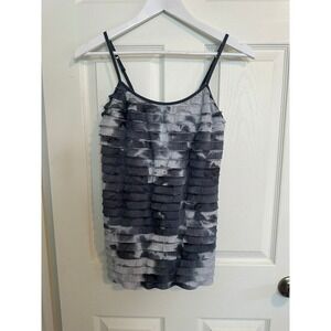 Juniors Grey Tie Dye Tiered Ruffle Top‎ Spaghetti Strap Build In Bra Large